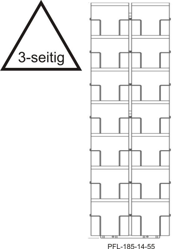 Bodenständer 185 mm, T55mm, 42 Fächer, 2-reihig, 3-seitig, silber